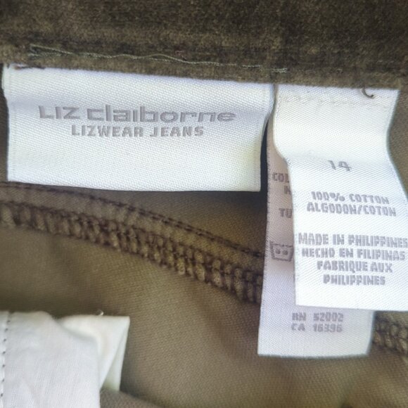 Liz Claiborne Olive Green Corduroy Slim Fit Pants - Size 8 Good Condition - Picture 5 of 6